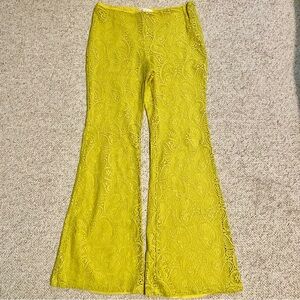 Anthropologie Lace Flare Pants in Chartreuse Yellow